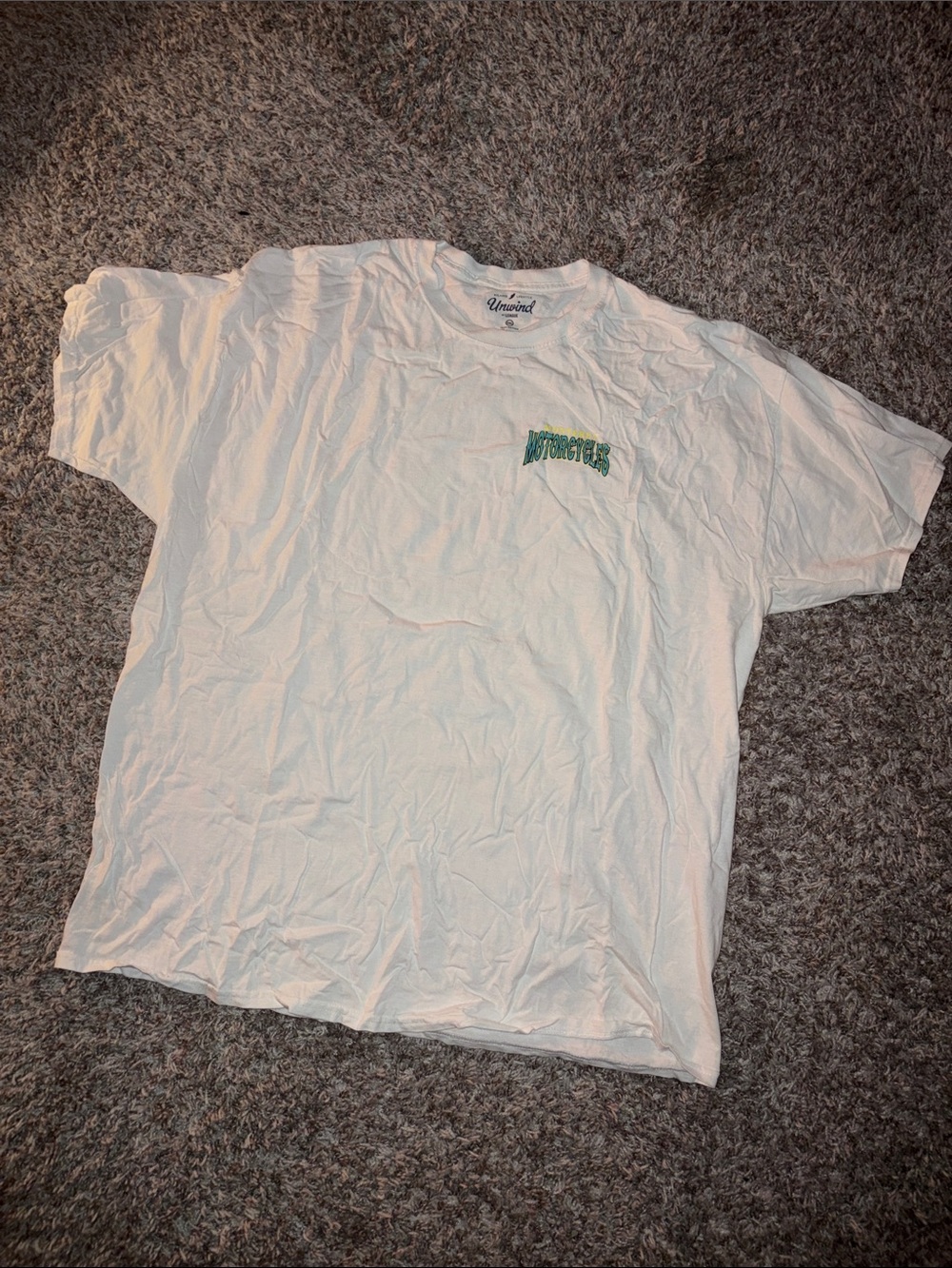 League White Short Sleeve Tee with Green Chest Logo monterey motorcycles